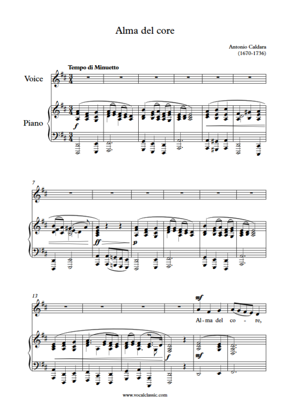 A. Caldara : Alma del core (D Key) PDF 2023 한예종 남자 입시곡 Sheet music