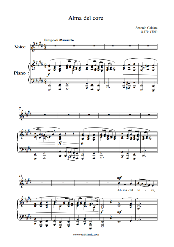 A. Caldara : Alma del core (E Key, Original) PDF 2023 한예종 남자 입시곡 Sheet music