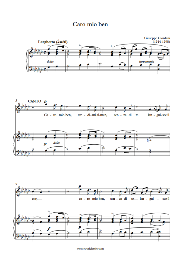 G. Giordani : Caro mio ben (Gb Key) PDF Sheet music