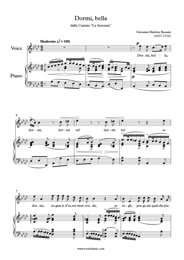 G. Bassani : Dormi, bella (Ab Key, Original) PDF 2023 한예종 남자 입시곡 Sheet music