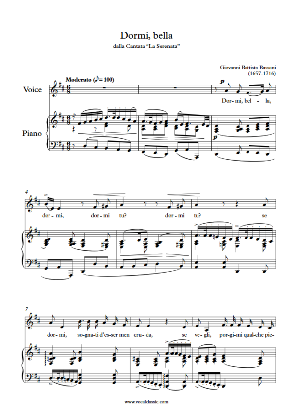 G. Bassani : Dormi, bella (D Key) PDF 2023 한예종 남자 입시곡 Sheet music