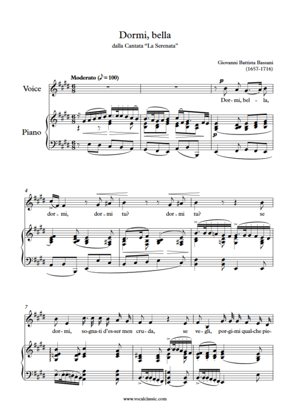 G. Bassani : Dormi, bella (E Key) PDF 2023 한예종 남자 입시곡 Sheet music