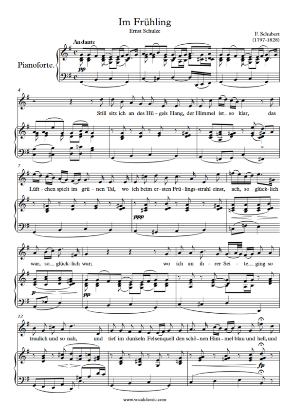 F. Schubert : Im Frühling (G Key, Original) PDF 2023 한예종 남자 입시곡 Sheet music