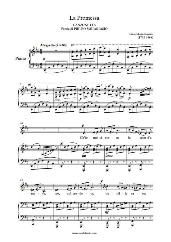 G. Rossini : La Promessa (D Key) PDF 2023 한예종 남자 입시곡 Sheet music