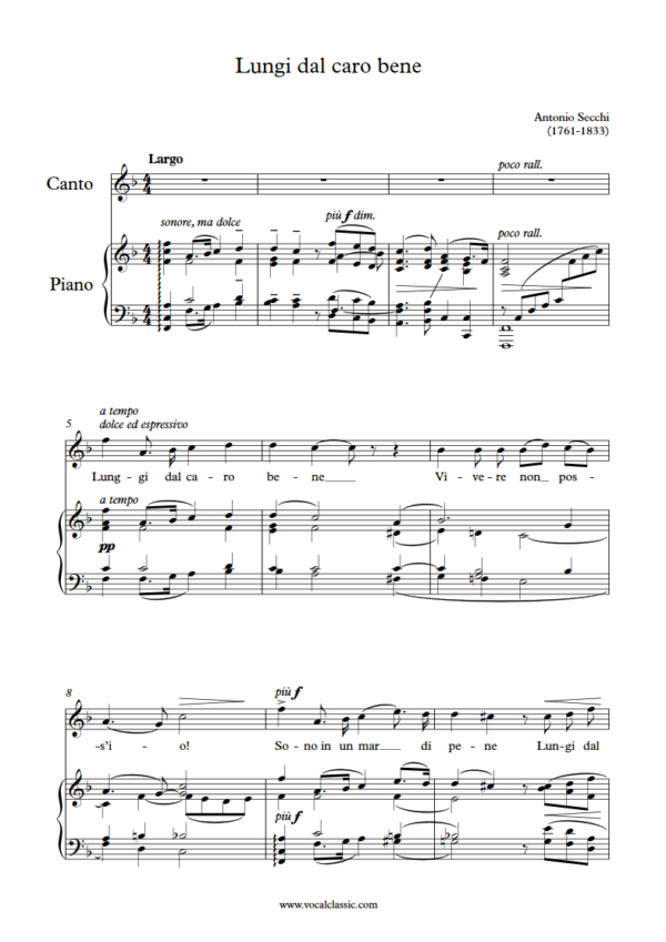 A. Secchi : Lungi dal caro bene (F Key, Original) PDF 2023 한예종 여자 입시곡 Sheet music