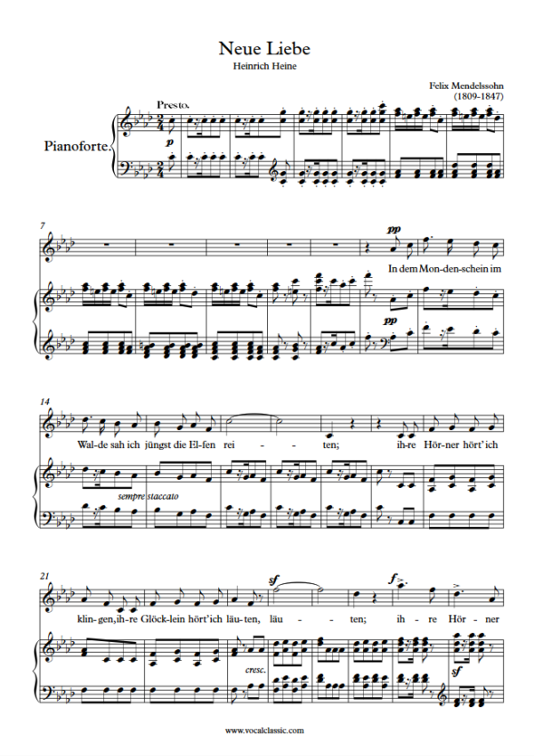 F. Mendelssohn : Neue Liebe (F minor Key) PDF 2023 한예종 여자 입시곡 Sheet music