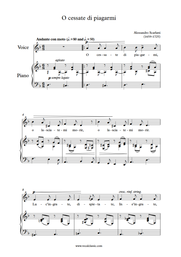 A. Scarlatti : O cessate di piagarmi (D minor key) PDF 2023 한예종 여자 입시곡 Sheet music