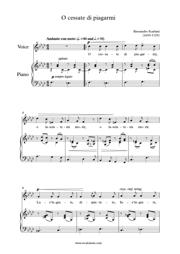 A. Scarlatti : O cessate di piagarmi (F minor key) PDF 2023 한예종 여자 입시곡 Sheet music