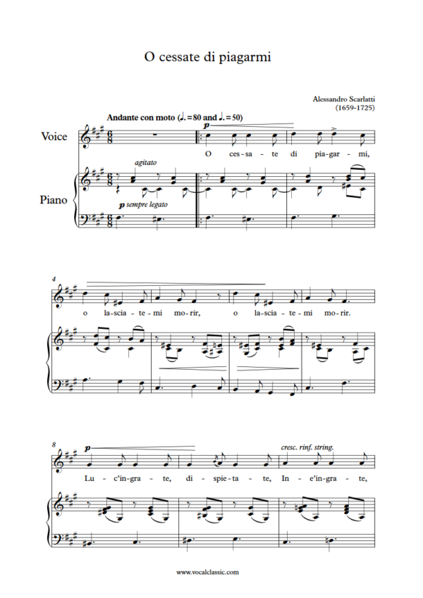 A. Scarlatti : O cessate di piagarmi (F sharp minor key) PDF 2023 한예종 여자 입시곡 Sheet music