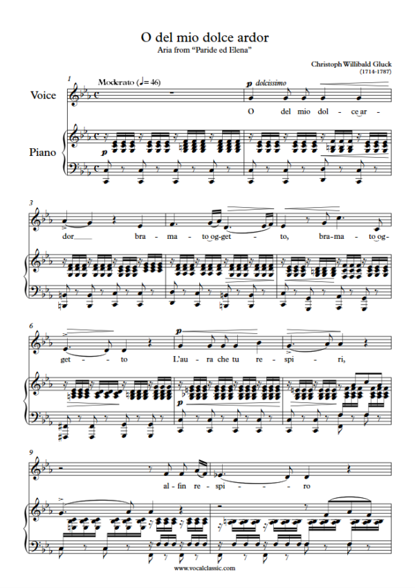 C. Gluck : O del mio dolce ardor (C minor Key) PDF Sheet music