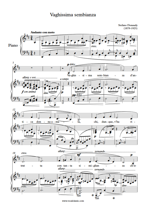 S. Donaudy : Vaghissima sembianza (D Key) PDF 2023 한예종 남자 입시곡 Sheet music