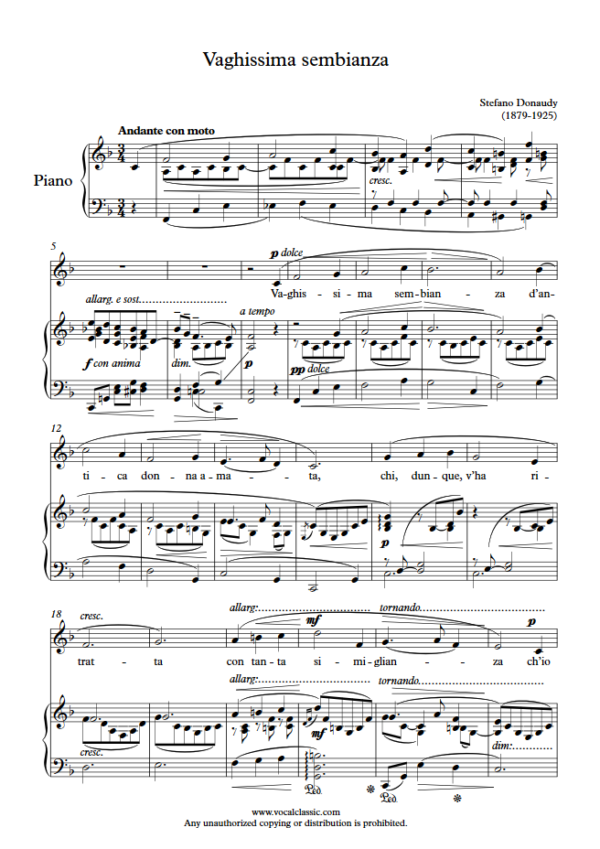 S. Donaudy : Vaghissima sembianza (F Key) for low voice PDF 2023 한예종 남자 입시곡 Sheet music