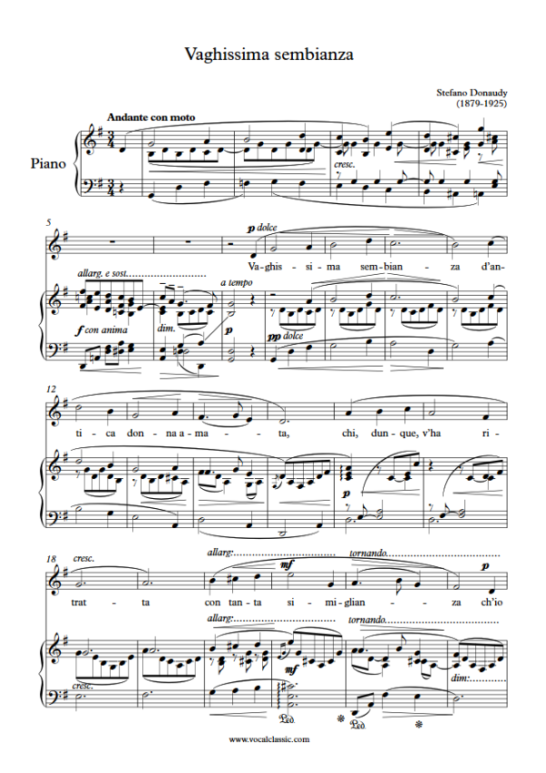 S. Donaudy : Vaghissima sembianza (G Key) PDF 2023 한예종 남자 입시곡 Sheet music