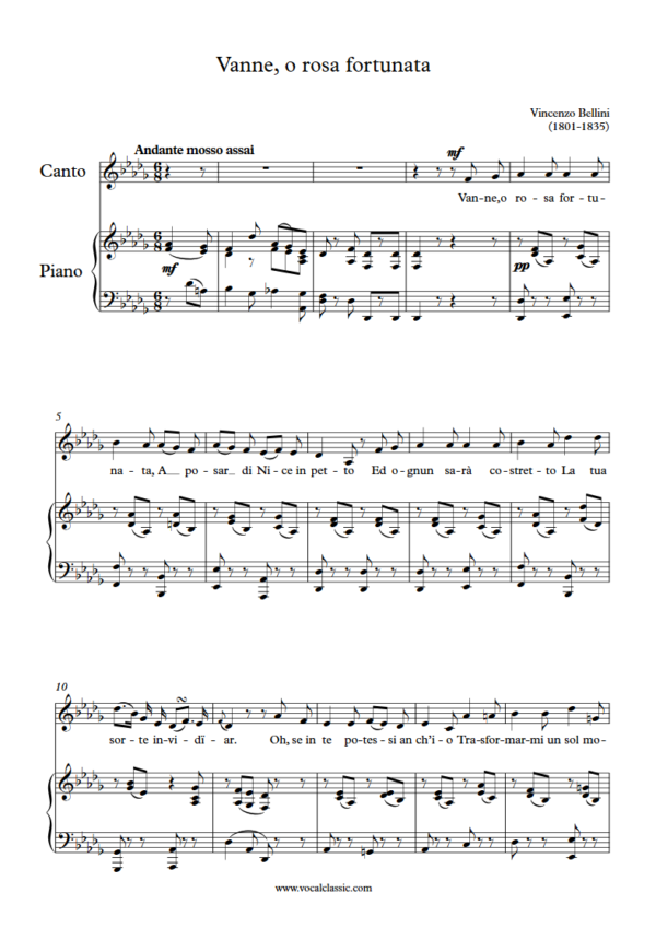 V. Bellini : Vanne, o rosa fortunata (Db Key) PDF 2023 한예종 남자 입시곡 Sheet music