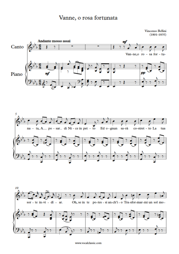 V. Bellini : Vanne, o rosa fortunata (Eb Key) PDF 2023 한예종 남자 입시곡 Sheet music