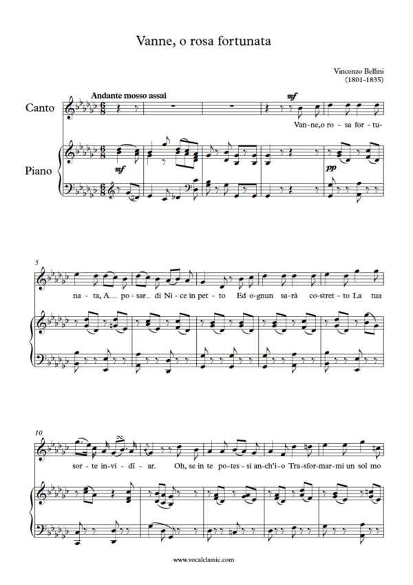 V. Bellini : Vanne, o rosa fortunata (Gb Key) PDF 2023 한예종 남자 입시곡 Sheet music