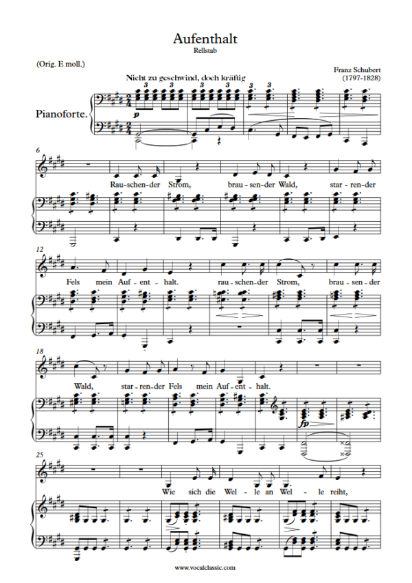 F. Schubert : Aufenthalt (C# minor Key) PDF Sheet music