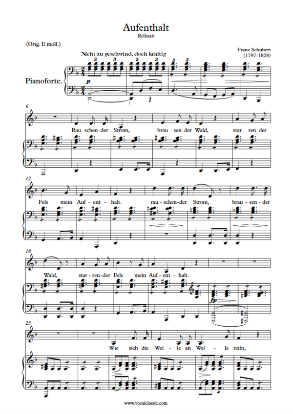 F. Schubert : Aufenthalt (D minor Key) PDF Sheet music