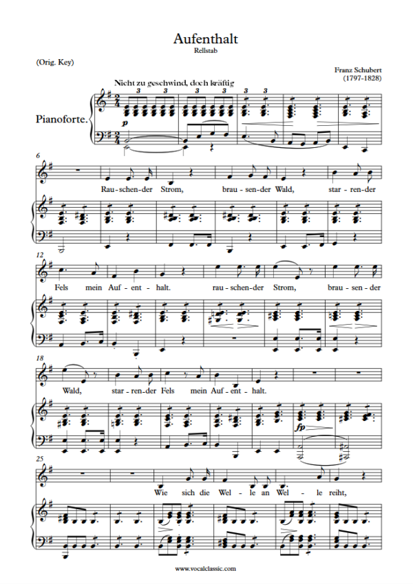 F. Schubert : Aufenthalt (E minor Key, Original) PDF Sheet music