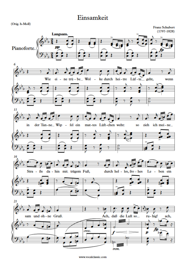 F. Schubert : Einsamkeit (C minor Key) PDF Sheet music