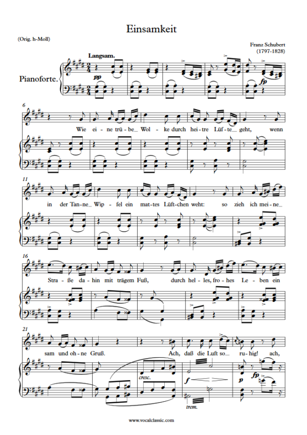 F. Schubert : Einsamkeit (C sharp minor Key) PDF Sheet music