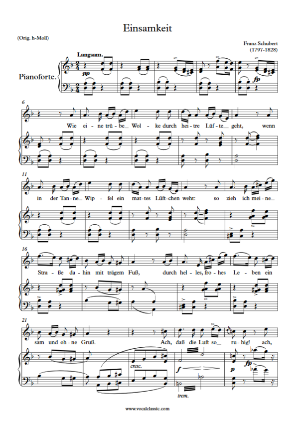 F. Schubert : Einsamkeit (D minor Key) PDF Sheet music