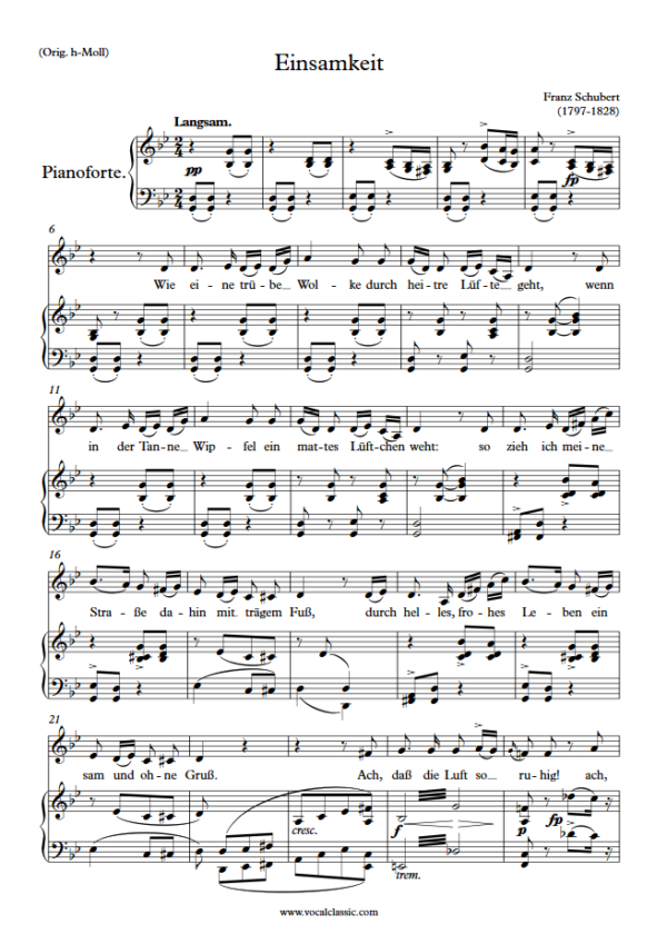 F. Schubert : Einsamkeit (G minor Key) PDF Sheet music