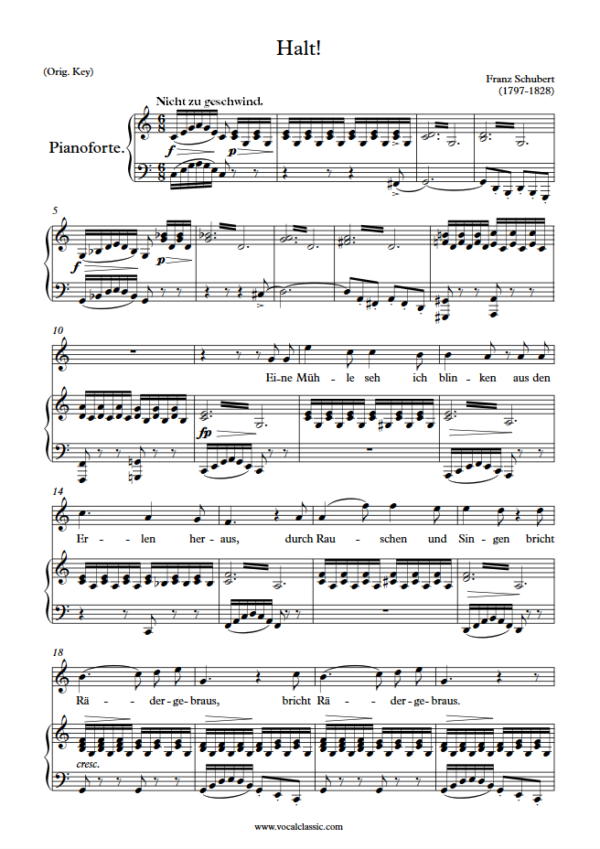 F. Schubert : Halt! (C Key, Original) PDF Sheet music