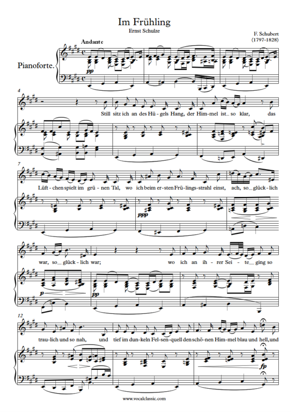 F. Schubert : Im Frühling (E Key) PDF 2023 한예종 남자 입시곡 Sheet music