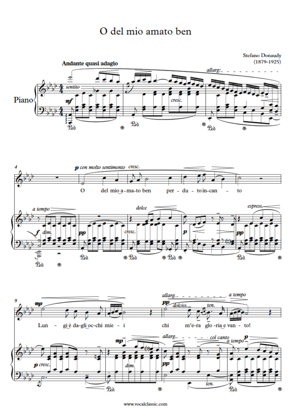 S. Donaudy : O del mio amato ben (Ab Key, Original) PDF Sheet music