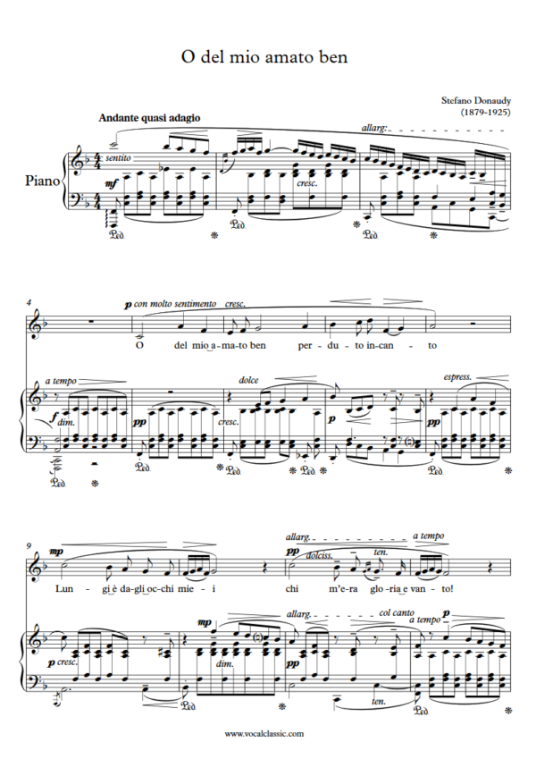 S. Donaudy : O del mio amato ben (F Key) PDF Sheet music