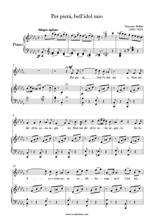 V. Bellini : Per pietà, bell’idol mio (Bb minor Key) PDF Sheet music