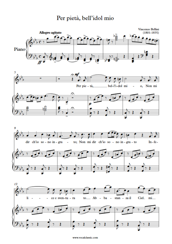 V. Bellini : Per pietà, bell’idol mio (C minor Key, Original) PDF Sheet music