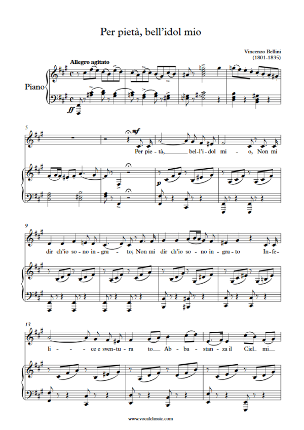 V. Bellini : Per pietà, bell’idol mio (F sharp minor Key) PDF Sheet music