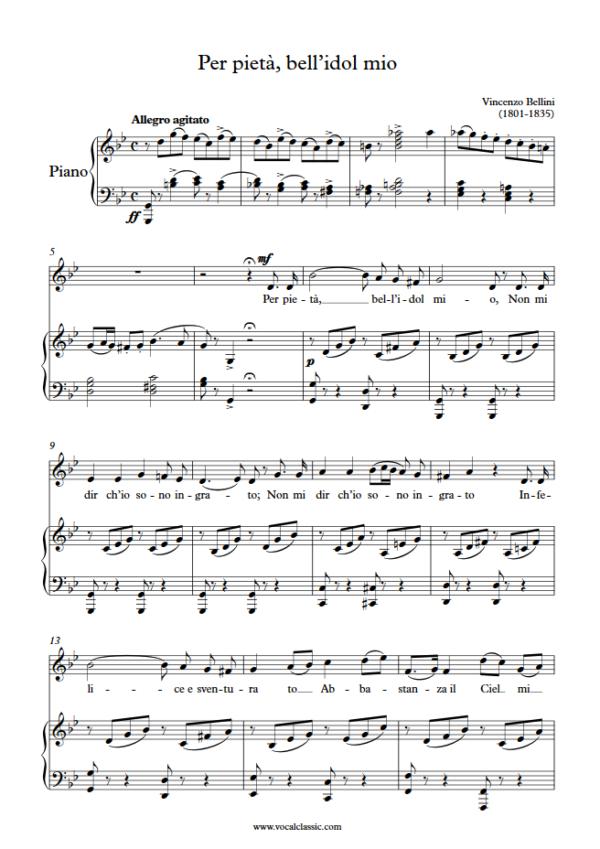 V. Bellini : Per pietà, bell’idol mio (G minor Key) PDF Sheet music