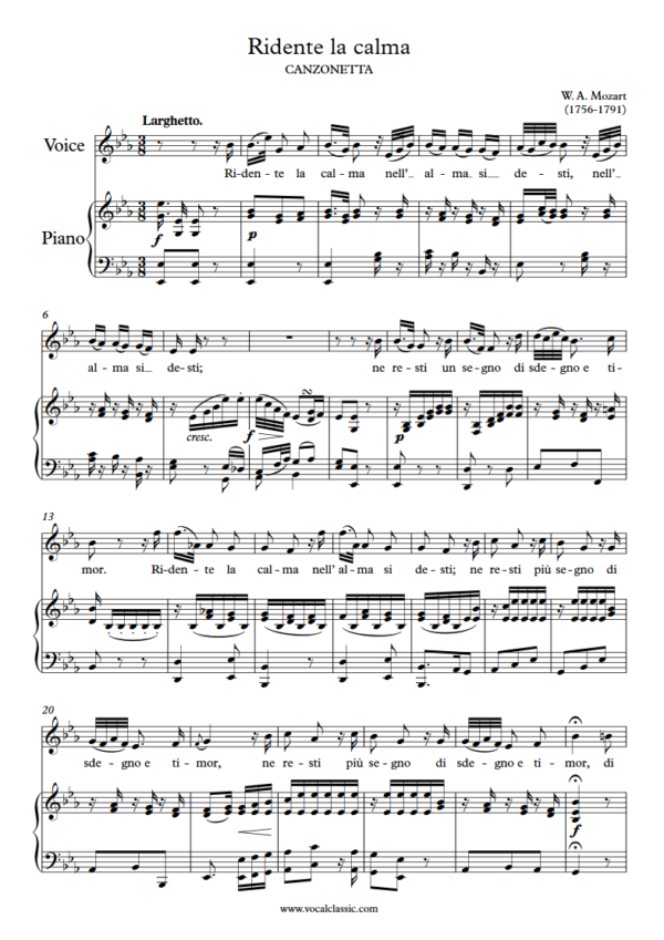 W. A. Mozart : Ridente la calma (Eb Key) PDF Sheet music