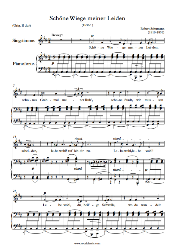 R. Schumann : Schöne Wiege meiner Leiden (D Key) PDF Sheet music