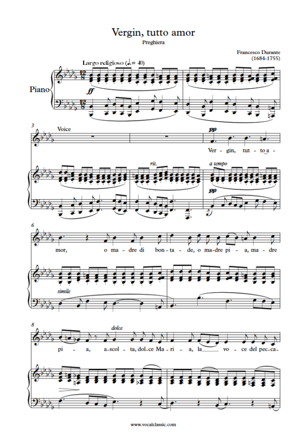 F. Durante : Vergin, tutto amor (Bb minor Key) PDF Sheet music