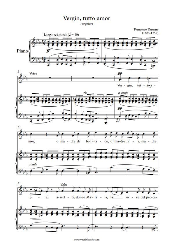 F. Durante : Vergin, tutto amor (C minor Key) PDF Sheet music