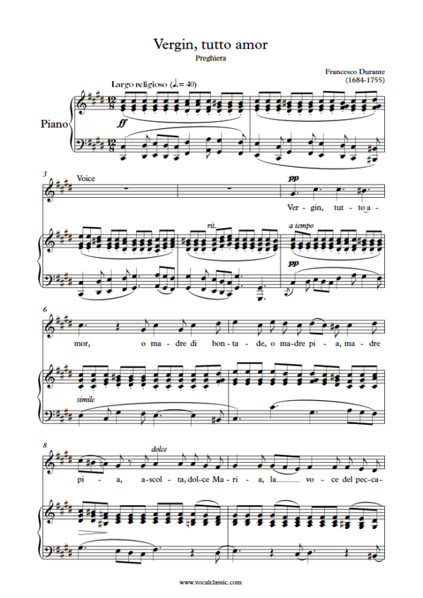 F. Durante : Vergin, tutto amor (C sharp minor Key) PDF Sheet music