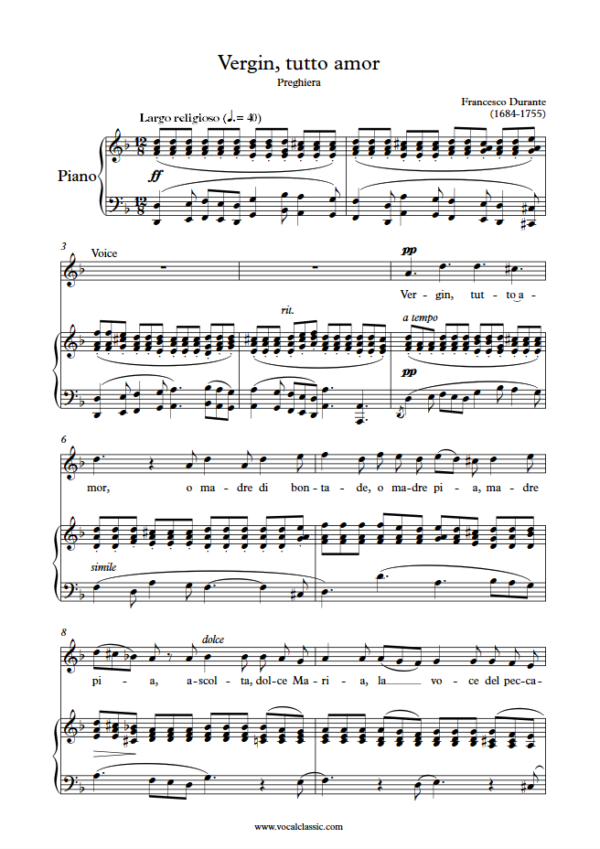 F. Durante : Vergin, tutto amor (D minor Key) PDF Sheet music