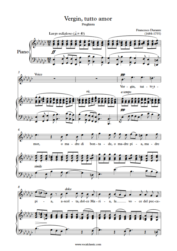 F. Durante : Vergin, tutto amor (Eb minor Key) PDF Sheet music