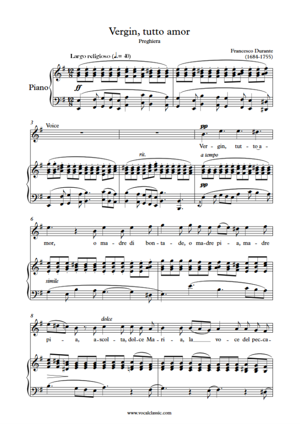 F. Durante : Vergin, tutto amor (E minor Key) PDF Sheet music