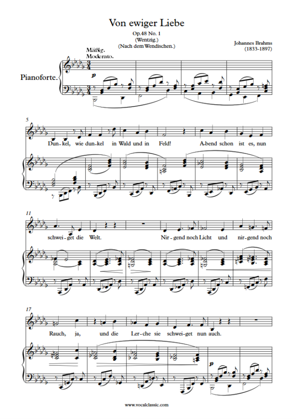 J. Brahms : Von ewiger Liebe (Bbm Key) PDF Sheet music