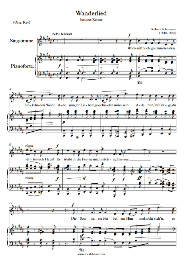 R. Schumann : Wanderlied (B Key, Original) PDF 2023 한예종 남자 입시곡 Sheet music