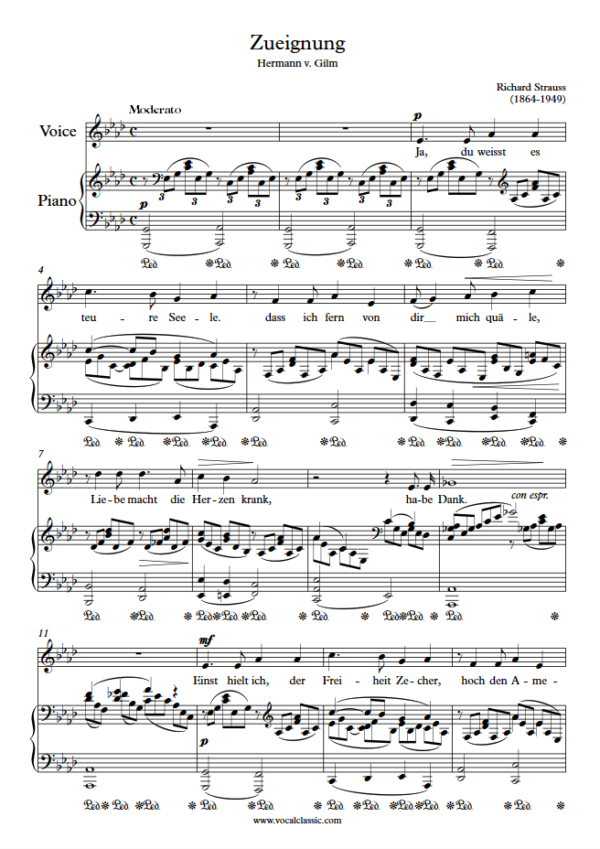 R. Strauss : Zueignung (Ab Key) PDF Sheet music