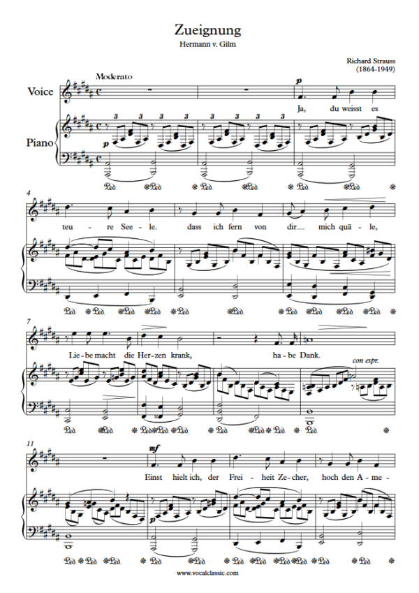 R. Strauss : Zueignung (B Key) PDF Sheet music