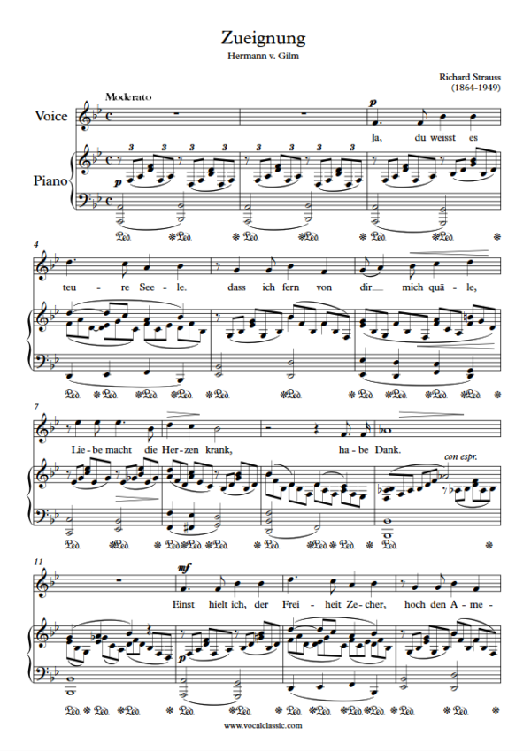 R. Strauss : Zueignung (Bb Key) PDF Sheet music