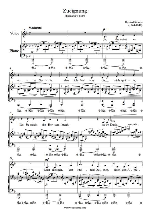 R. Strauss : Zueignung (F Key) PDF Sheet music