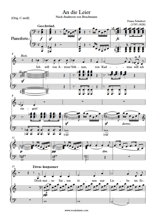 F. Schubert : An die Leier (A minor Key) PDF Sheet music